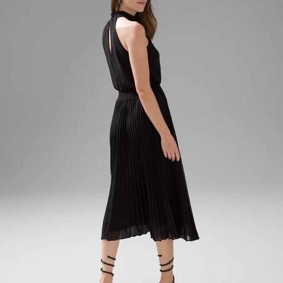 WHBM White House Black Market Black Pleated Halter Dress Wedding Guest Midi - Picture 2 of 8